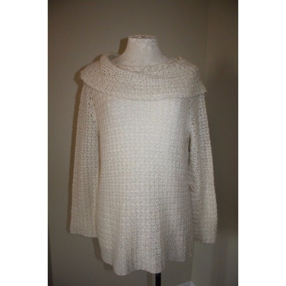 JONES NEW YORK Sweater Cream XL Open Weave Crochet  Shell & Belt NWT $149 - Picture 6 of 6
